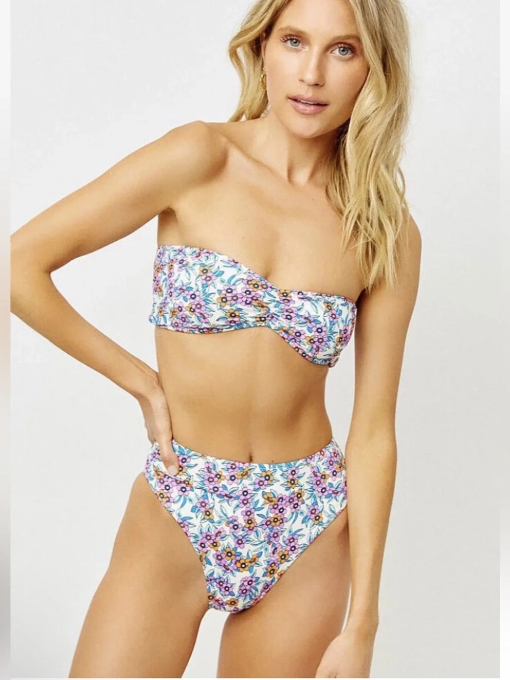 FRANKIES BIKINIS SET Jeanette Swim Top/High Waisted Bottom NWT